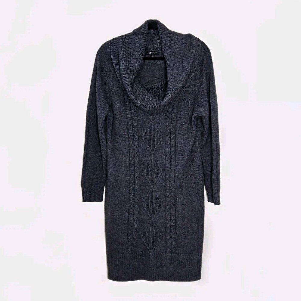 Jessica Sweater Dress Women XL Gray LS Cable Knit Turtleneck Western Cottagecore